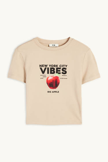 Damen - Crop T-Shirt - beige