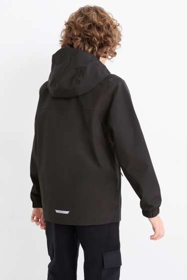 Kinder Jungen - Regenjacke mit Kapuze - wasserdicht - schwarz