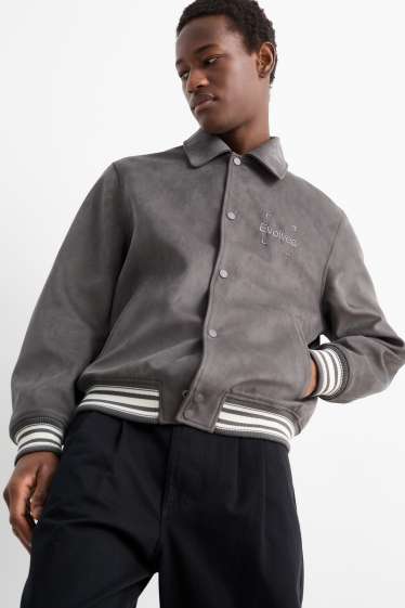 Men - Bomber jacket - faux leather - dark gray