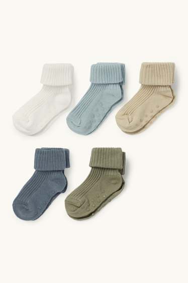 Baby: jongens - Set van 5 paar - antislipsokken voor baby’s - geribd - wit