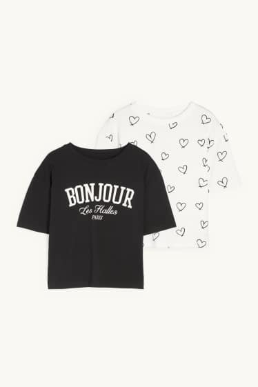 Copii - Fete - Multipack 2 buc. - inimi - tricou cu mânecă scurtă - negru