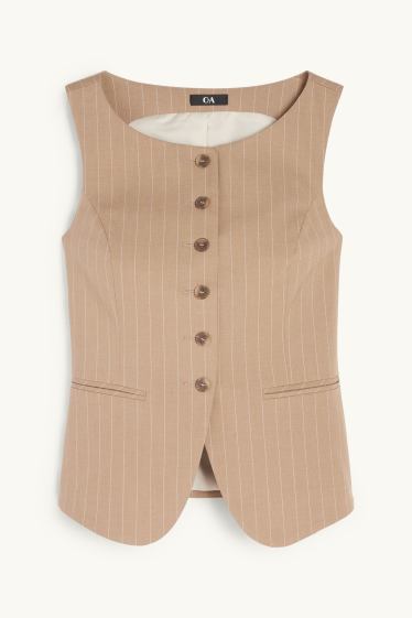 Femei - Vestă office - dungi fine - maro deschis