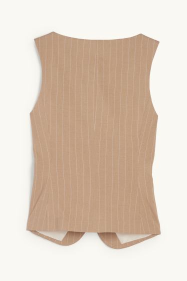 Femei - Vestă office - dungi fine - maro deschis