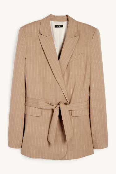 Dames - Lange blazer - regular fit - krijtstrepen - beige