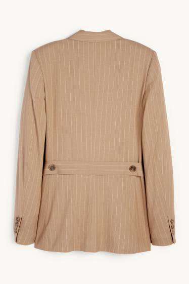 Dames - Lange blazer - regular fit - krijtstrepen - beige
