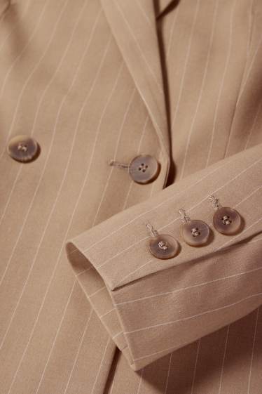 Dames - Lange blazer - regular fit - krijtstrepen - beige