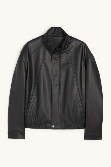 Hommes - Blouson motard - matière synthétique - noir