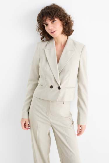 Femmes - Blazer court - cintré - texturé - beige