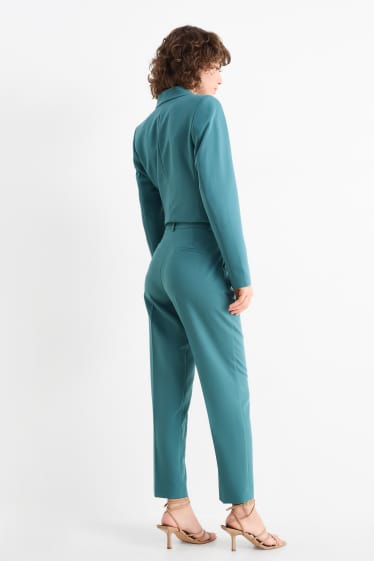 Dámské - Business kalhoty - high waist - straight fit - tyrkysová