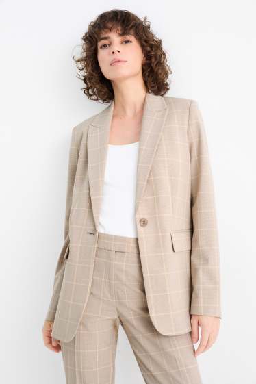 Women - Long blazer - regular fit - check - creme