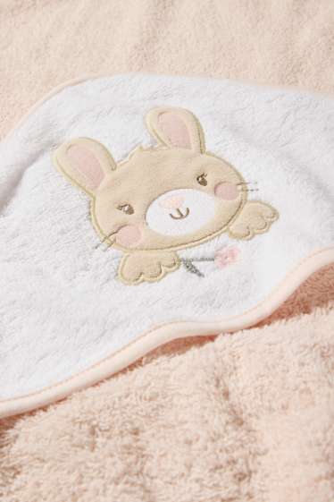 Baby Girls - Bunny rabbit - baby towel with hood - rose