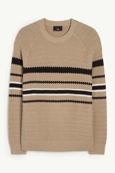 Herren - Pullover - gestreift - strukturiert - beige