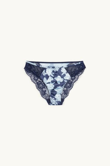Mujer - Braguita de raso - de flores - azul oscuro