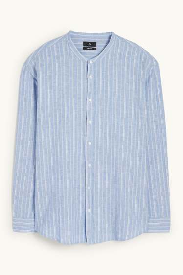 Hommes - Chemise - regular fit - col montant - lin mélangé - à rayures - bleu clair