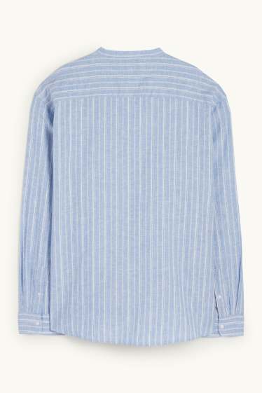 Hommes - Chemise - regular fit - col montant - lin mélangé - à rayures - bleu clair