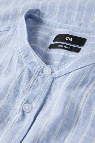Hommes - Chemise - regular fit - col montant - lin mélangé - à rayures - bleu clair