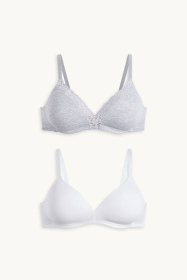 Donna - Confezione da 2 - reggiseno senza ferretti - imbottito - grigio chiaro melange
