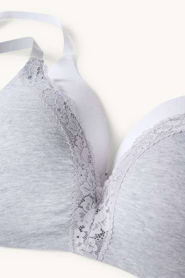 Donna - Confezione da 2 - reggiseno senza ferretti - imbottito - grigio chiaro melange