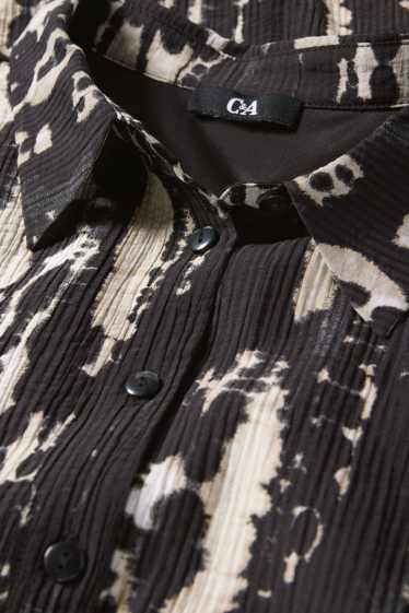 Damen - Blusenkleid - gemustert - strukturiert - schwarz / beige