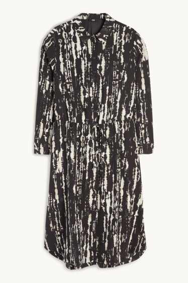 Damen - Blusenkleid - gemustert - strukturiert - schwarz / beige