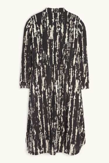 Damen - Blusenkleid - gemustert - strukturiert - schwarz / beige