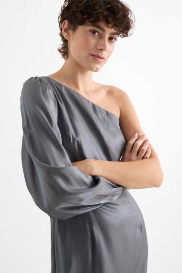Women - One-shoulder dress - shiny - dark gray