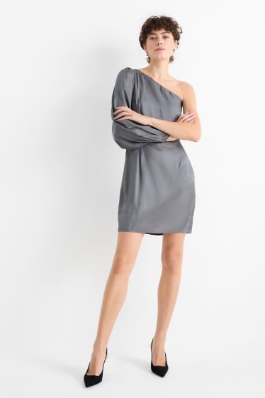 Women - One-shoulder dress - shiny - dark gray