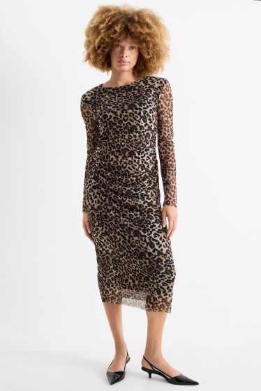 Dona - Vestit de malla - estampat de lleopard - negre/beix