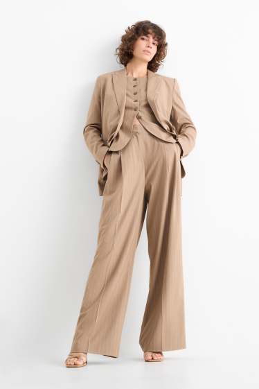 Women - Business trousers - mid waist - wide leg - pinstripes - light brown