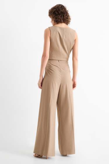 Women - Business trousers - mid waist - wide leg - pinstripes - light brown
