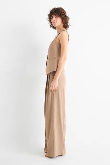 Women - Business trousers - mid waist - wide leg - pinstripes - light brown