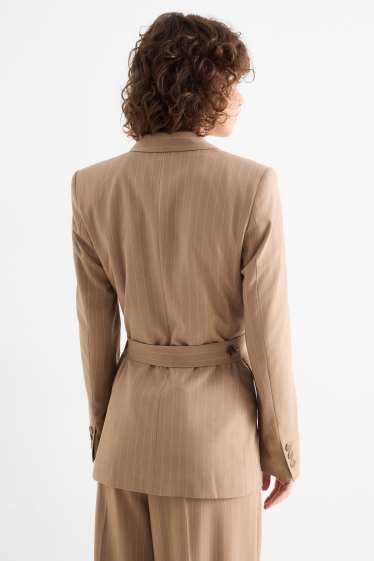 Dames - Lange blazer - regular fit - krijtstrepen - beige