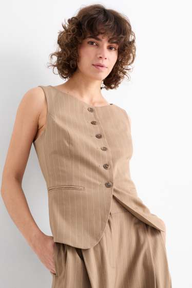 Femei - Vestă office - dungi fine - maro deschis