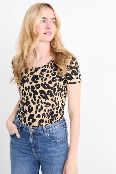 Damen - T-Shirt - Leo-Print - beige
