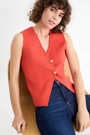 Damen - Strick-Weste - dunkelorange