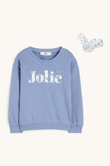Enfants filles - Fleurs - ensemble - sweat et chouchou - 2 pièces - bleu