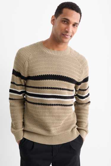 Herren - Pullover - gestreift - strukturiert - beige