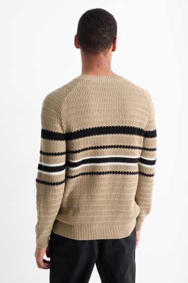 Herren - Pullover - gestreift - strukturiert - beige