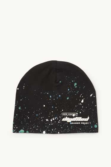 Dzieci chłopcy - Gaming - czapka beanie - ze wzorem - czarny