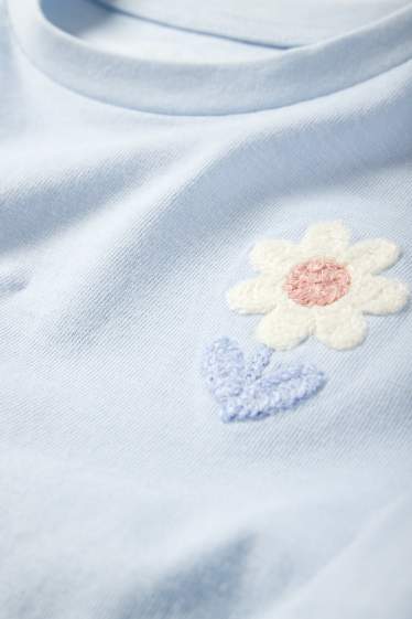 Děti - dívky - Květinový motiv - tričko s krátkým rukávem - světle modrá