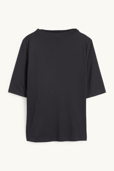 Femmes - Haut à manches longues - finition côtelée - noir