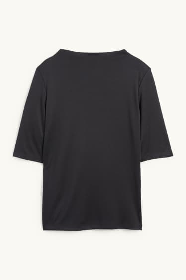 Femmes - Haut à manches longues - finition côtelée - noir