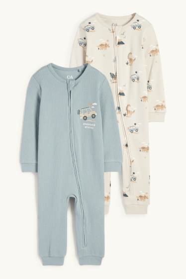 Baby Boys - Multipack of 2 - car and animals - baby sleepsuit - light green