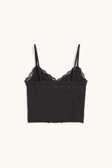Women - Cropped top - ribbed - black