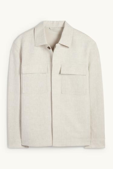 Uomo - Giacca camicia - misto lino - beige chiaro