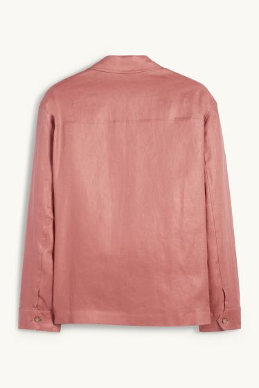 Men - Linen shirt jacket - dark rose