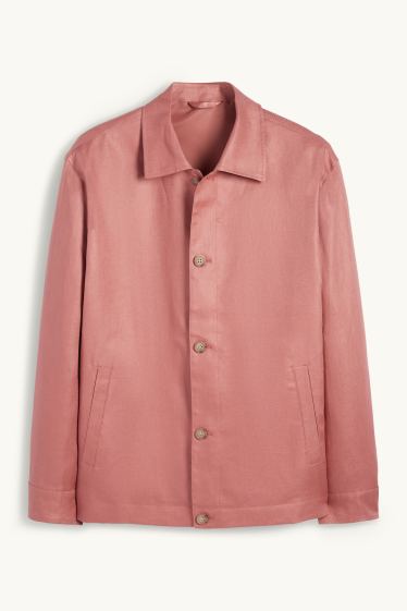 Men - Linen shirt jacket - dark rose