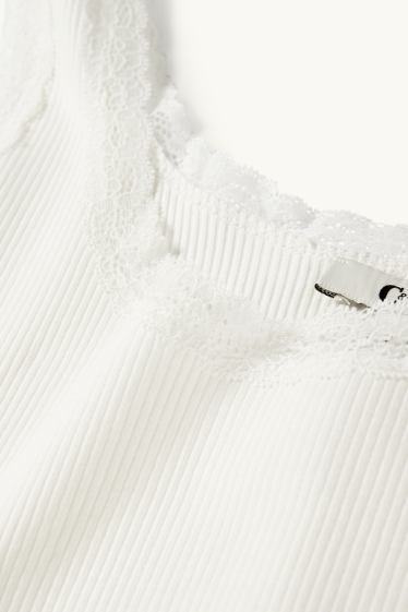 Damen - Crop Top - gerippt - weiß