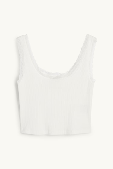 Damen - Crop Top - gerippt - weiß