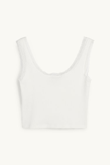 Damen - Crop Top - gerippt - weiß